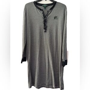 Lauren Ralph Lauren Pajama Sleep Shirt Sz Large Black White Stripe Jersey Knit